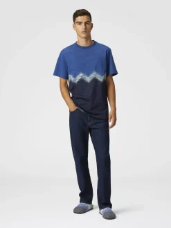 Cotton crewneck T-shirt with slub zigzag