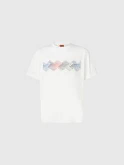 Cotton crewneck T-shirt with gradient zig zag insert