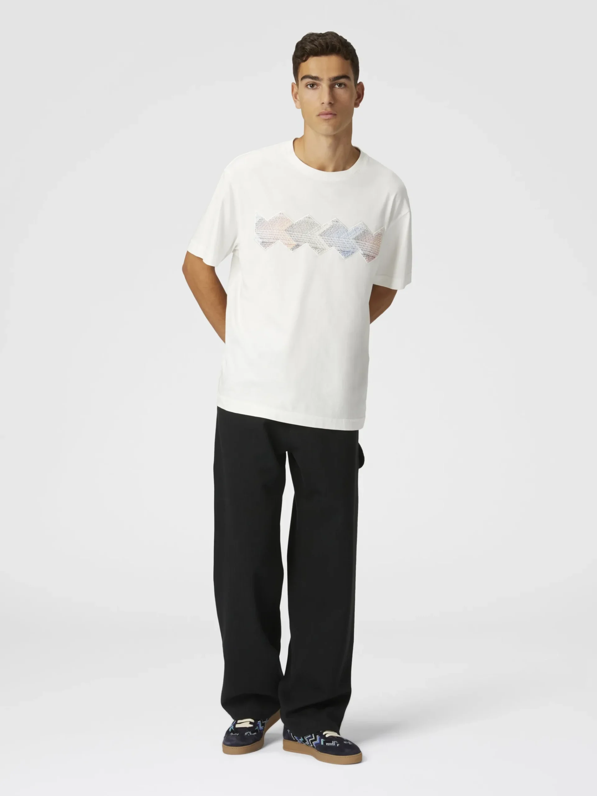 Cotton crewneck T-shirt with gradient zig zag insert