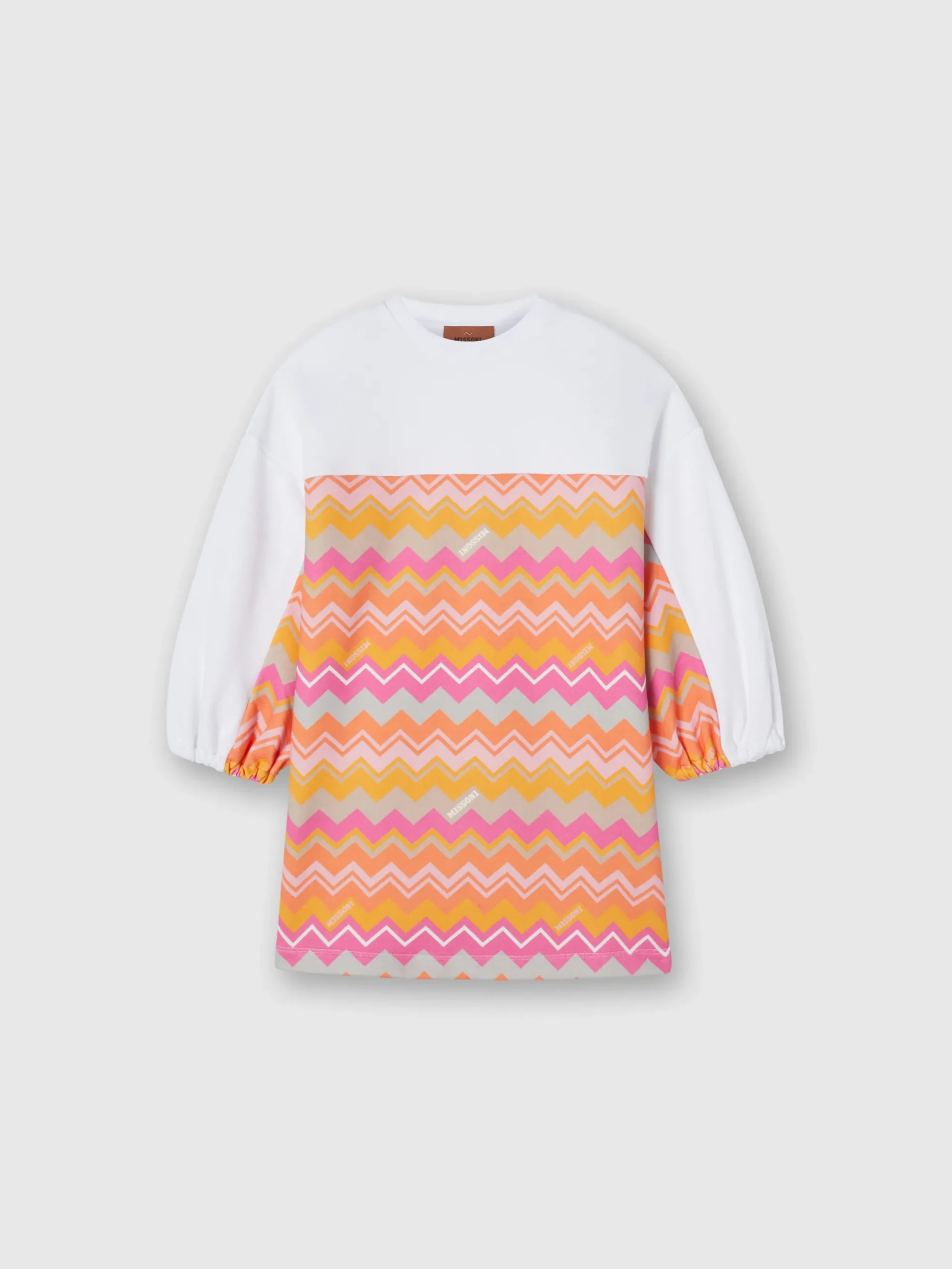 Cotton dress with zig zag inserts and logo