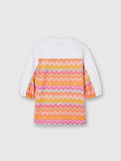 Cotton dress with zig zag inserts and logo