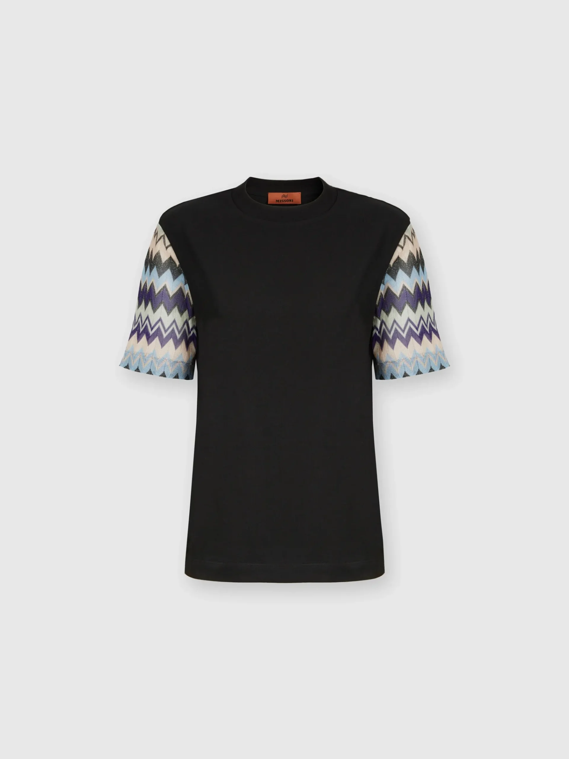 Cotton jersey T-shirt with zig zag knit sleeves