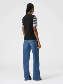 Cotton jersey T-shirt with zig zag knit sleeves