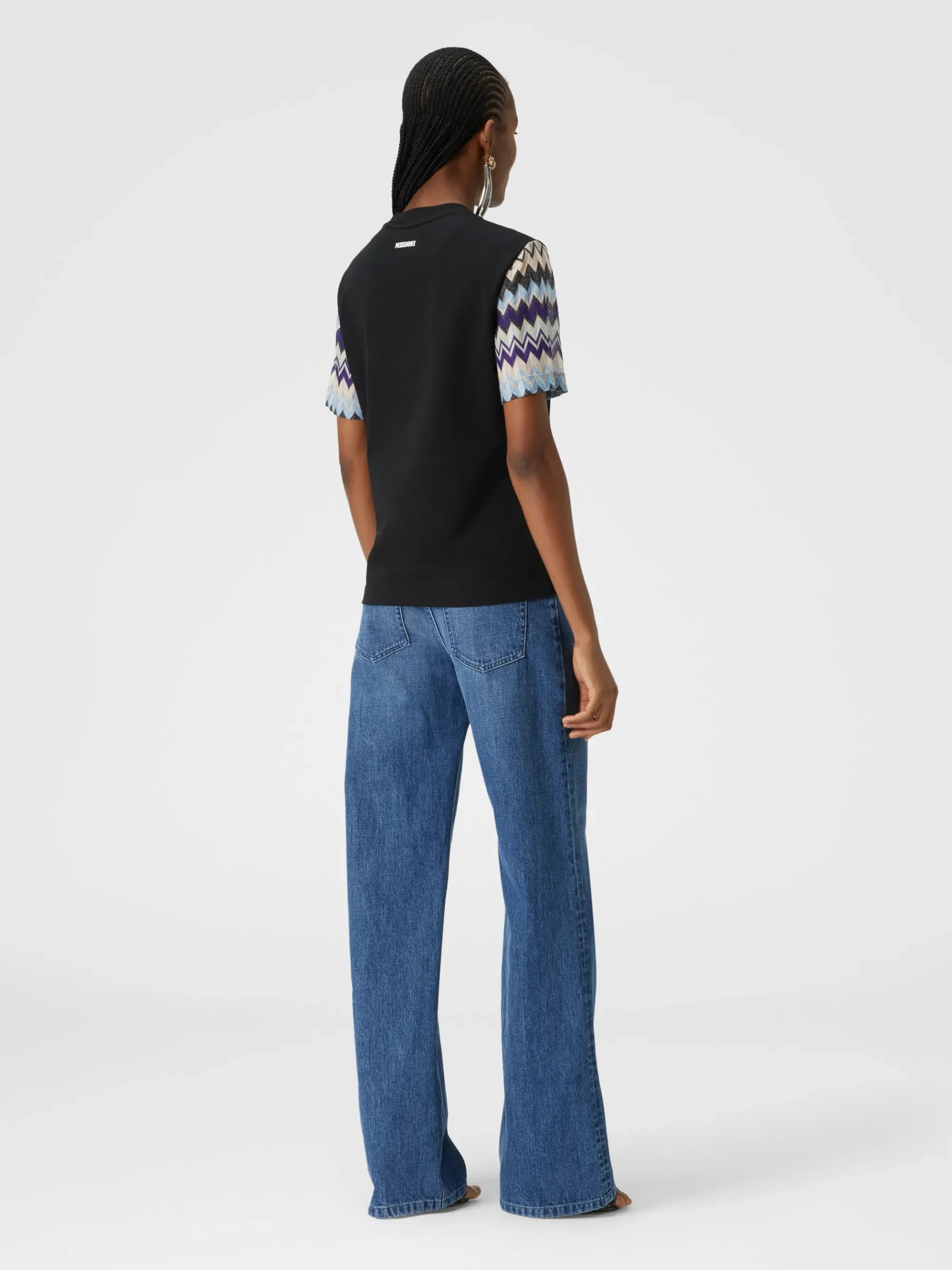 Cotton jersey T-shirt with zig zag knit sleeves