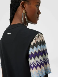 Cotton jersey T-shirt with zig zag knit sleeves