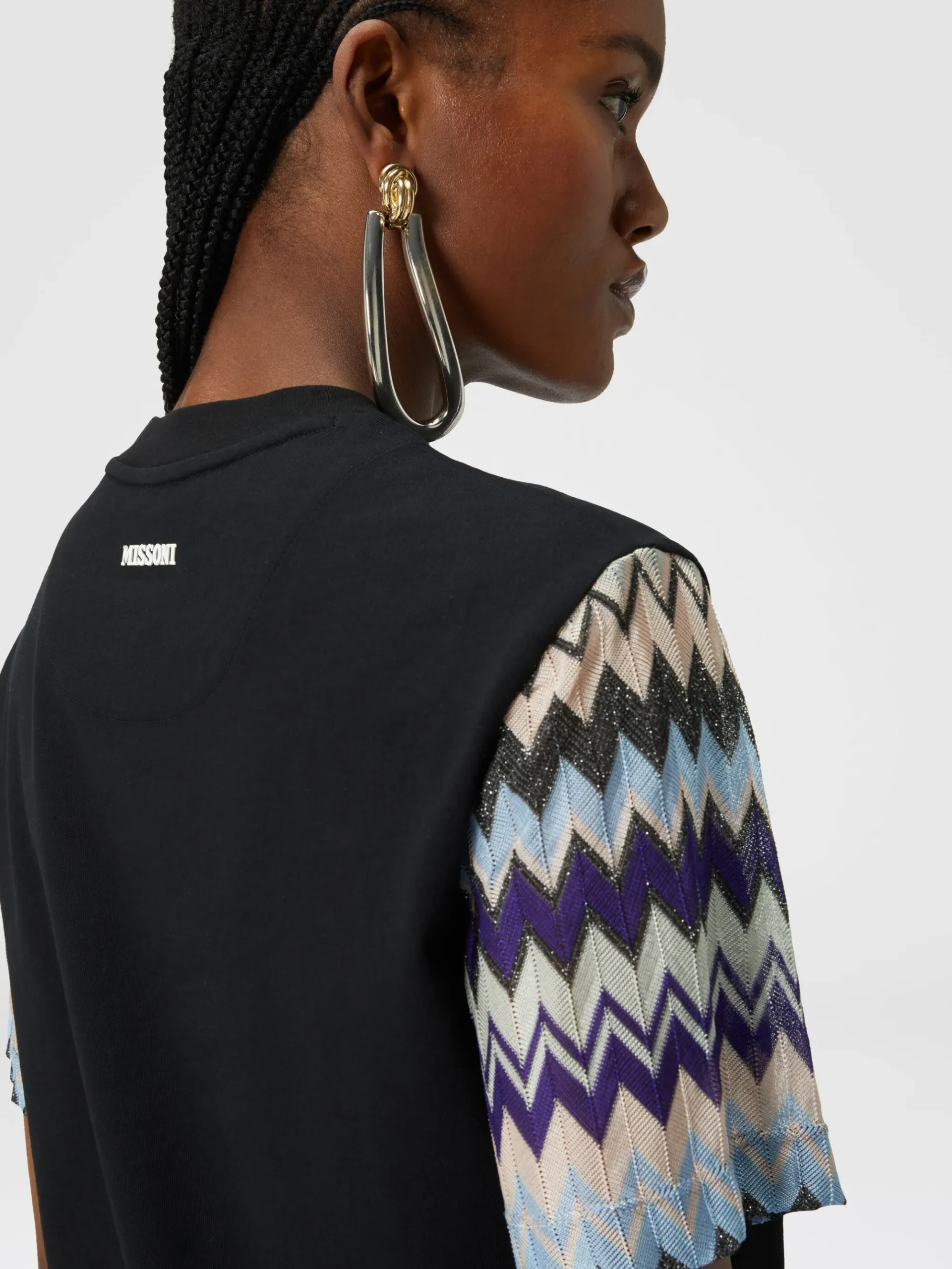 Cotton jersey T-shirt with zig zag knit sleeves