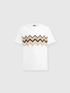 Cotton jersey T-shirt with zig zag embroidery