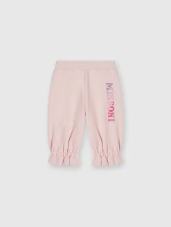 Cotton joggers with ruffles on the bottom and logo