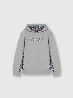Cotton sweatshirt with hood, zig zag inserts and logo