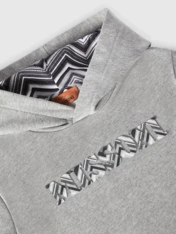 Cotton sweatshirt with hood, zig zag inserts and logo
