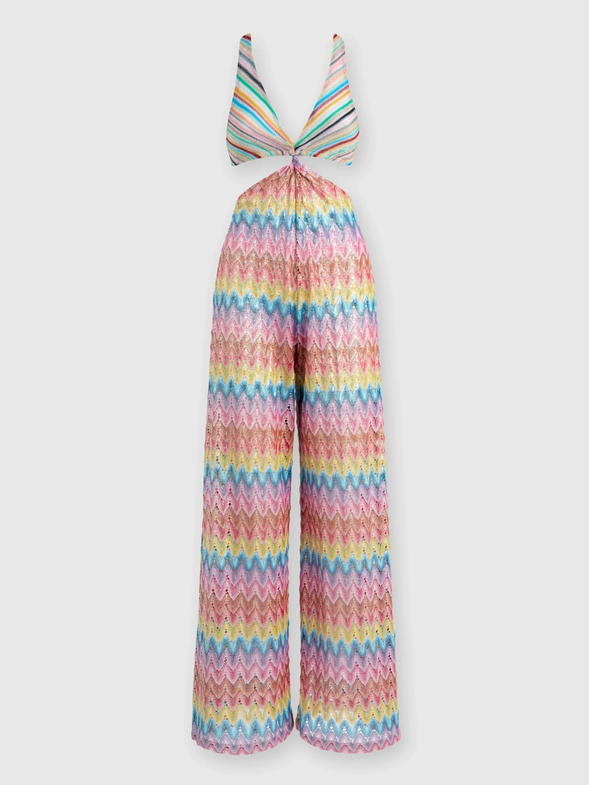Cotton-blend patchwork jumpsuit with cut-out details