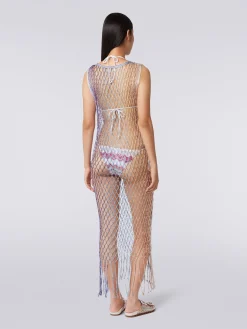 Cover up in metal-effect mesh with fringes