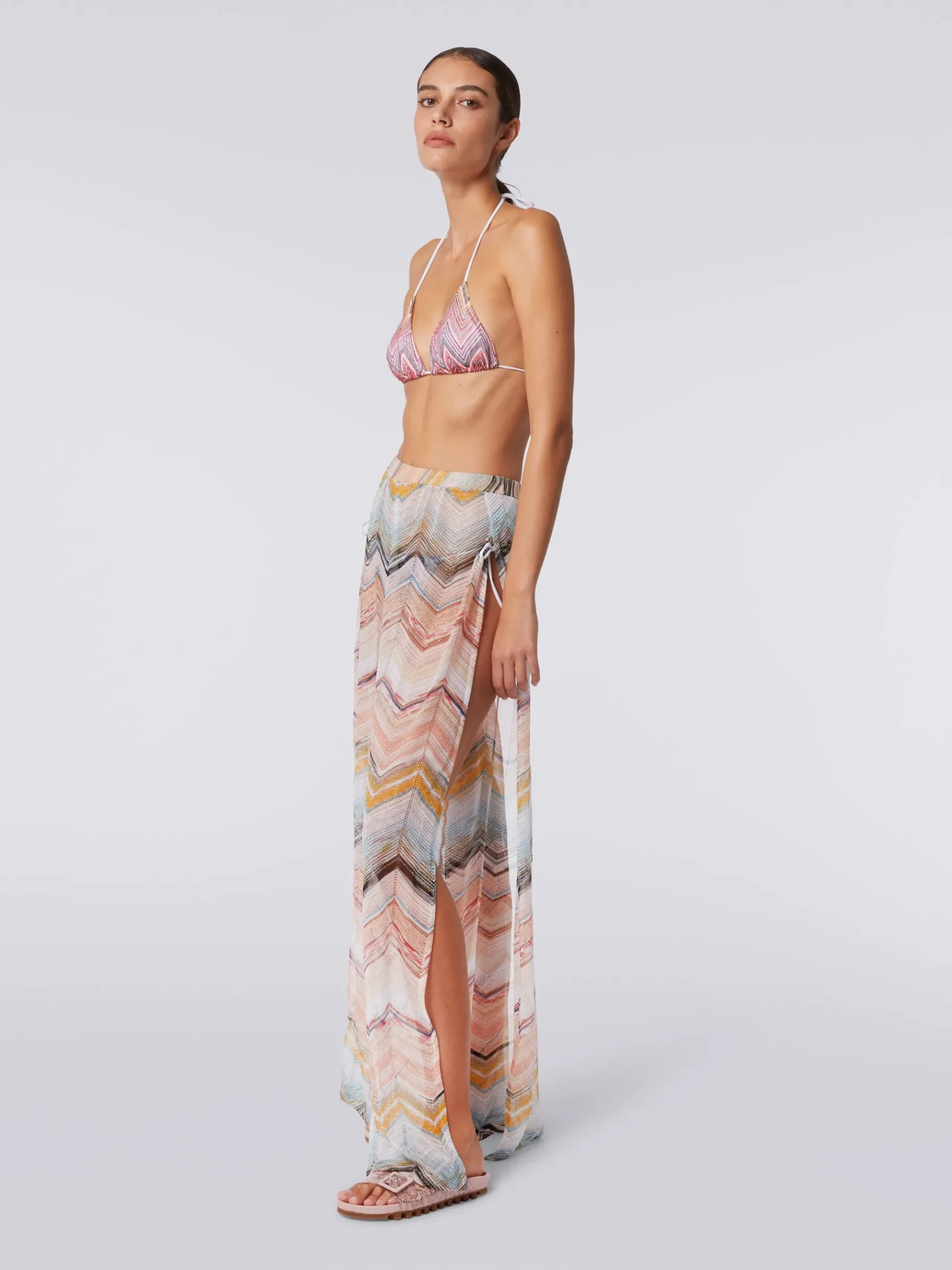 Cover up trousers in zigzag viscose blend with lurex