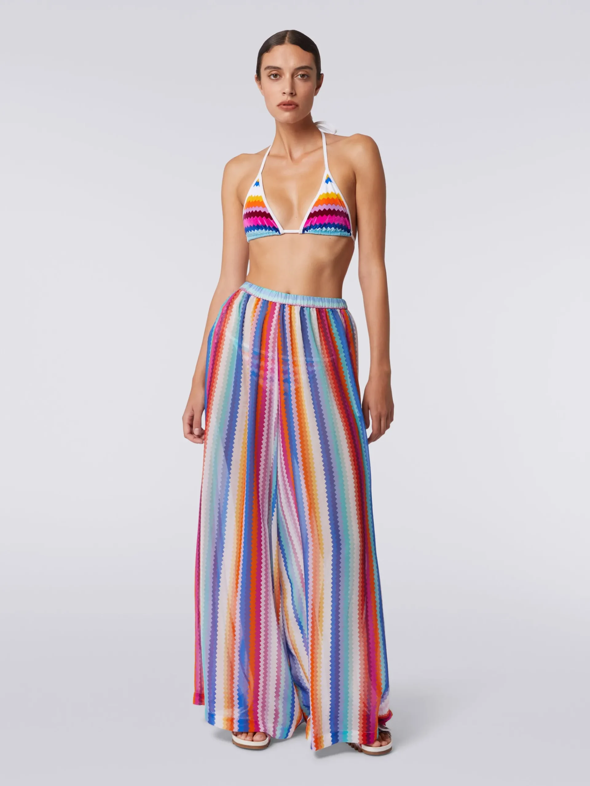 Cover up trousers in zigzag cotton and silk