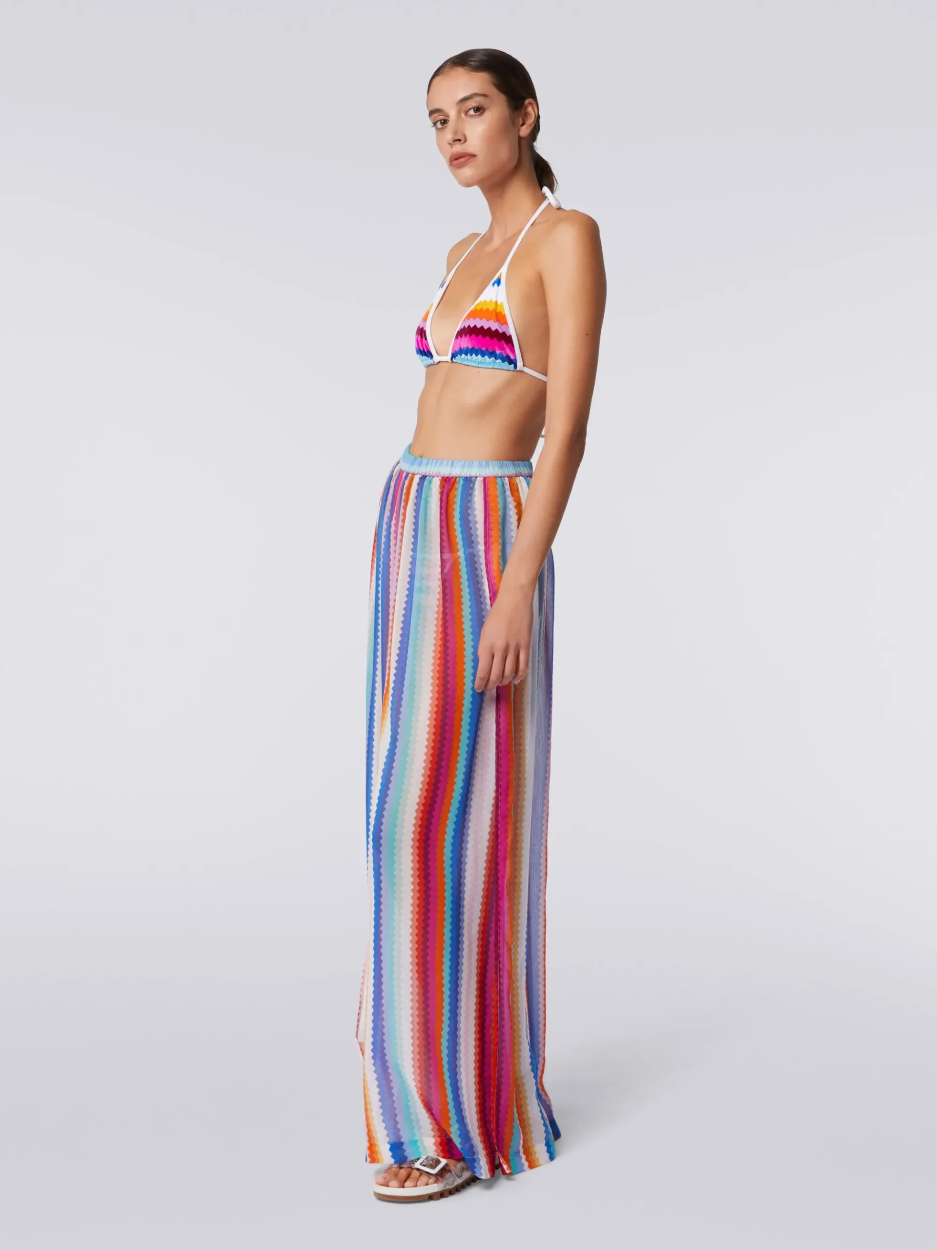 Cover up trousers in zigzag cotton and silk