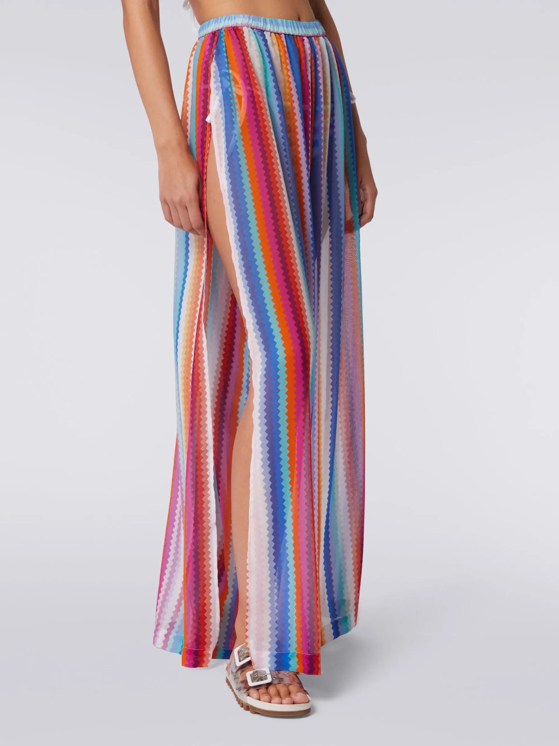Cover up trousers in zigzag cotton and silk