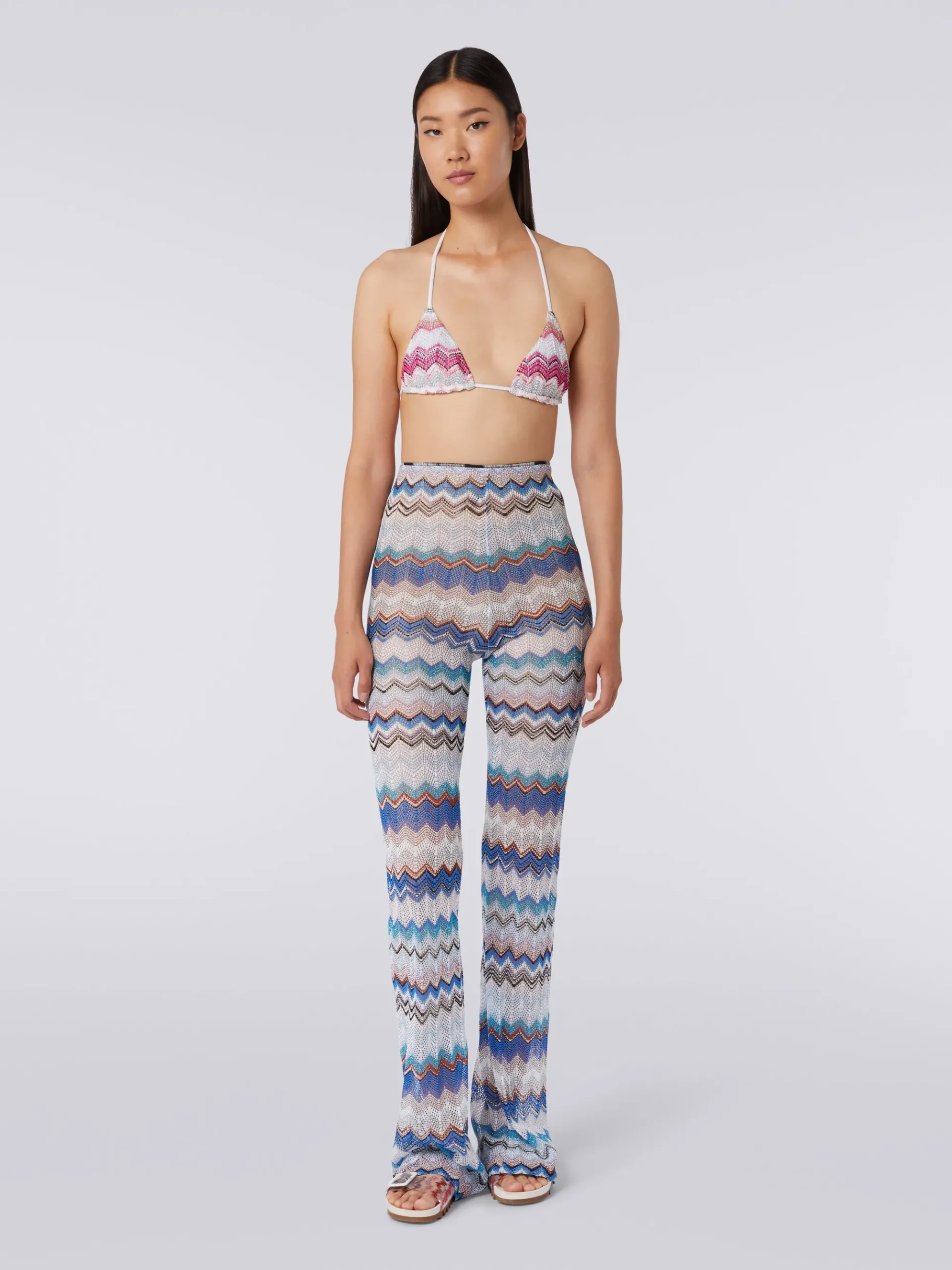 Cover up trousers in zigzag crochet with lurex