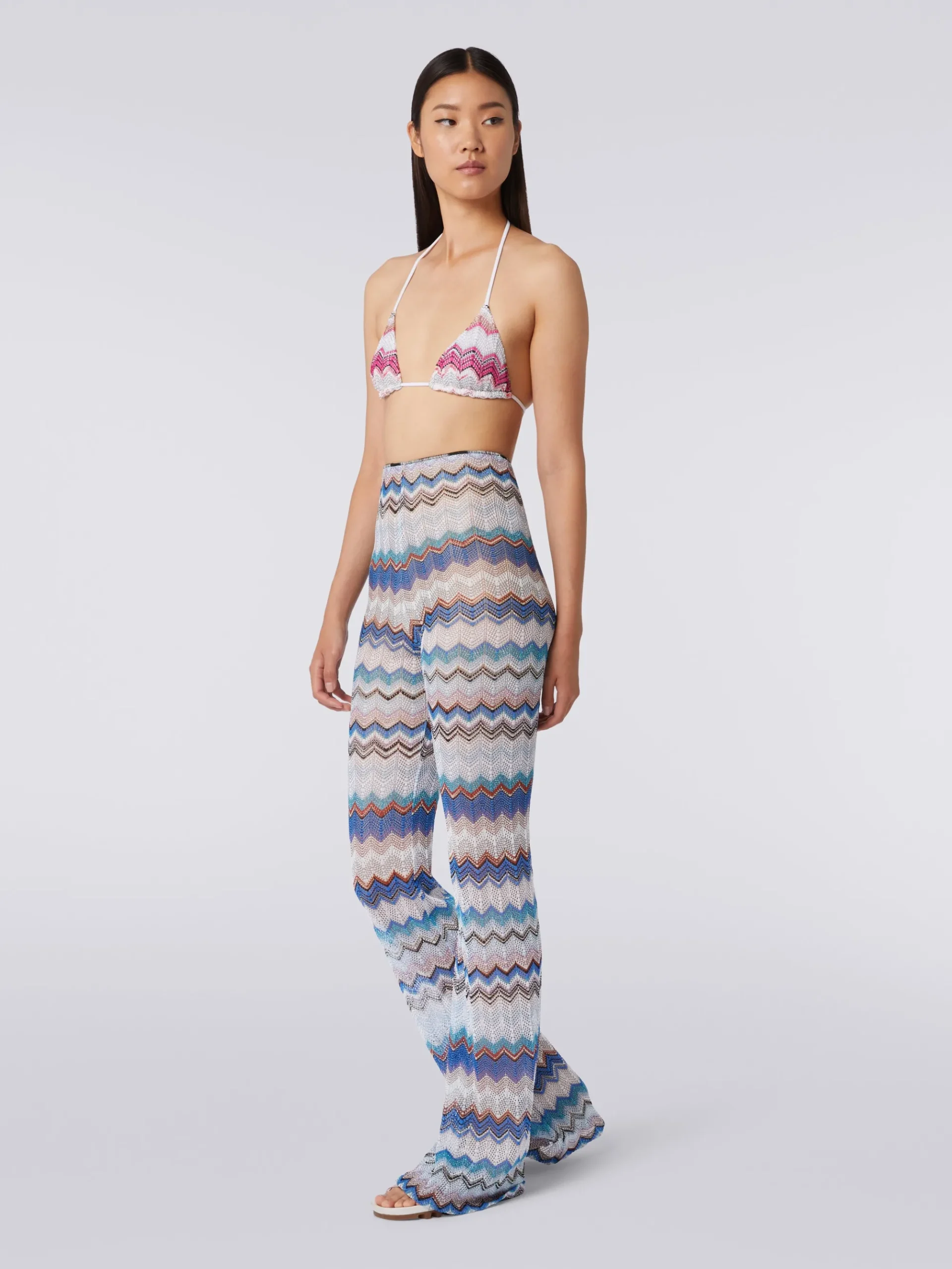 Cover up trousers in zigzag crochet with lurex