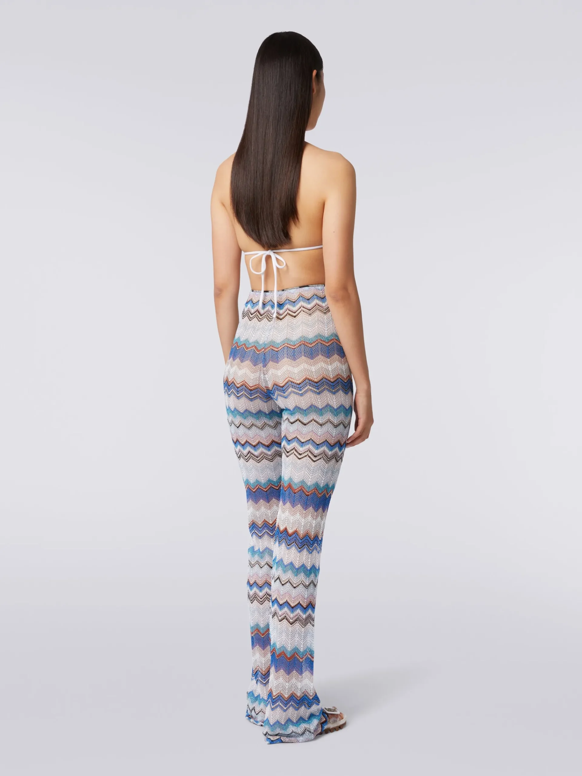 Cover up trousers in zigzag crochet with lurex