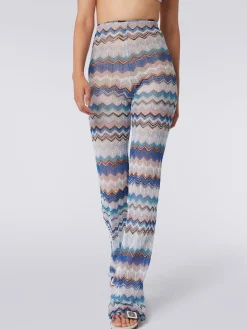 Cover up trousers in zigzag crochet with lurex