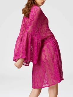 Cover-up dress in zig zag lamé viscose with wide sleeves