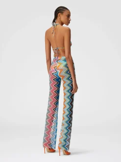 Cover-up trousers in zigzag print tulle