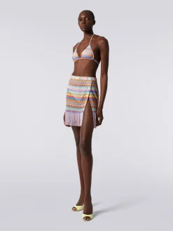 Cover-up wrap-around miniskirt with fringes