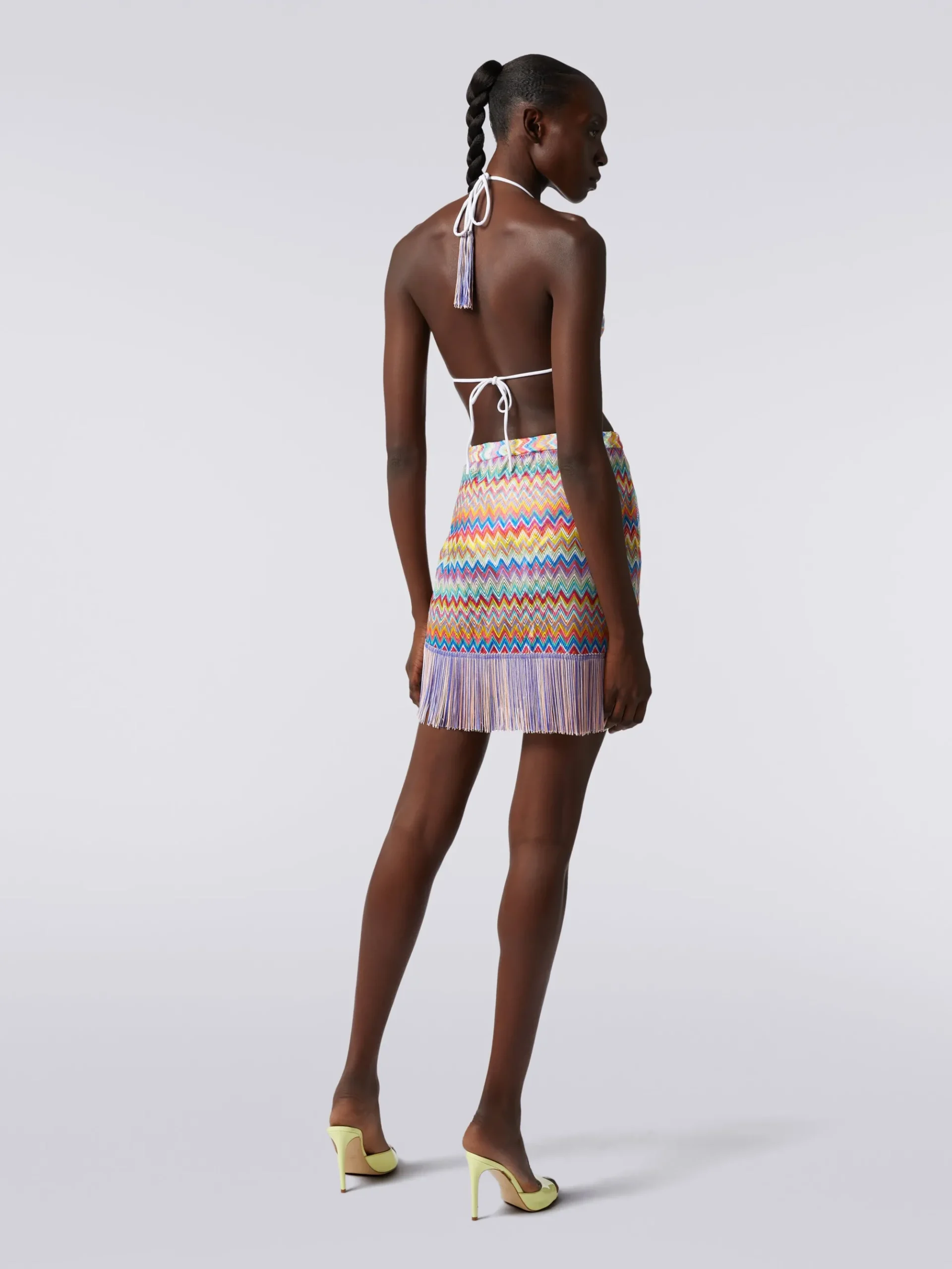 Cover-up wrap-around miniskirt with fringes