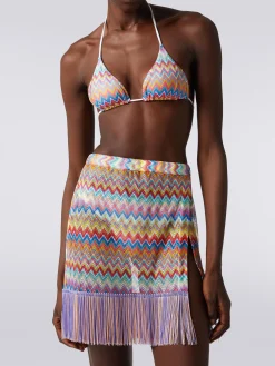 Cover-up wrap-around miniskirt with fringes