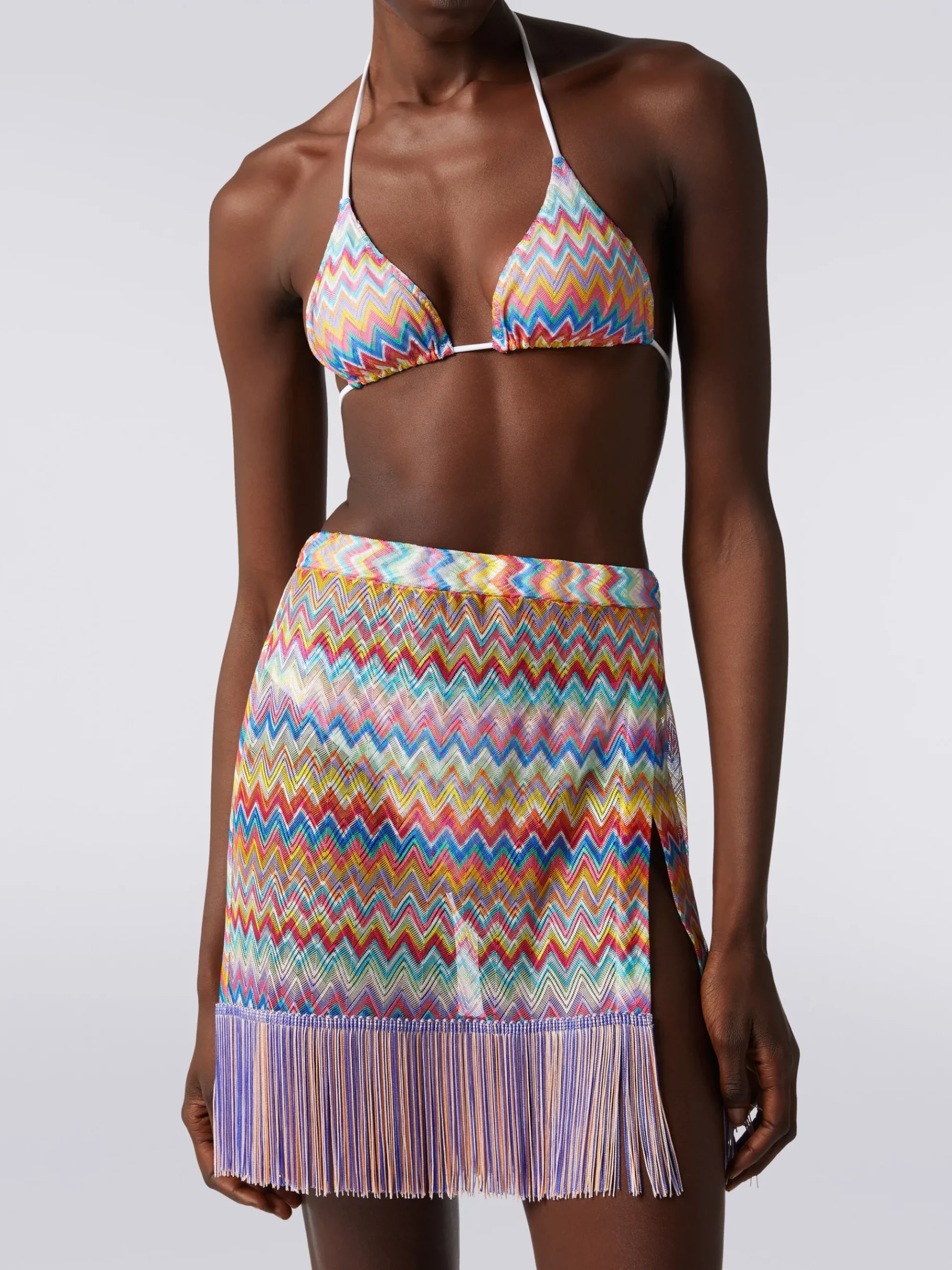 Cover-up wrap-around miniskirt with fringes