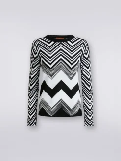 Crew-neck sweater in zigzag cotton blend