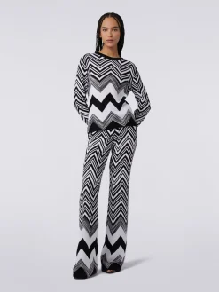 Crew-neck sweater in zigzag cotton blend