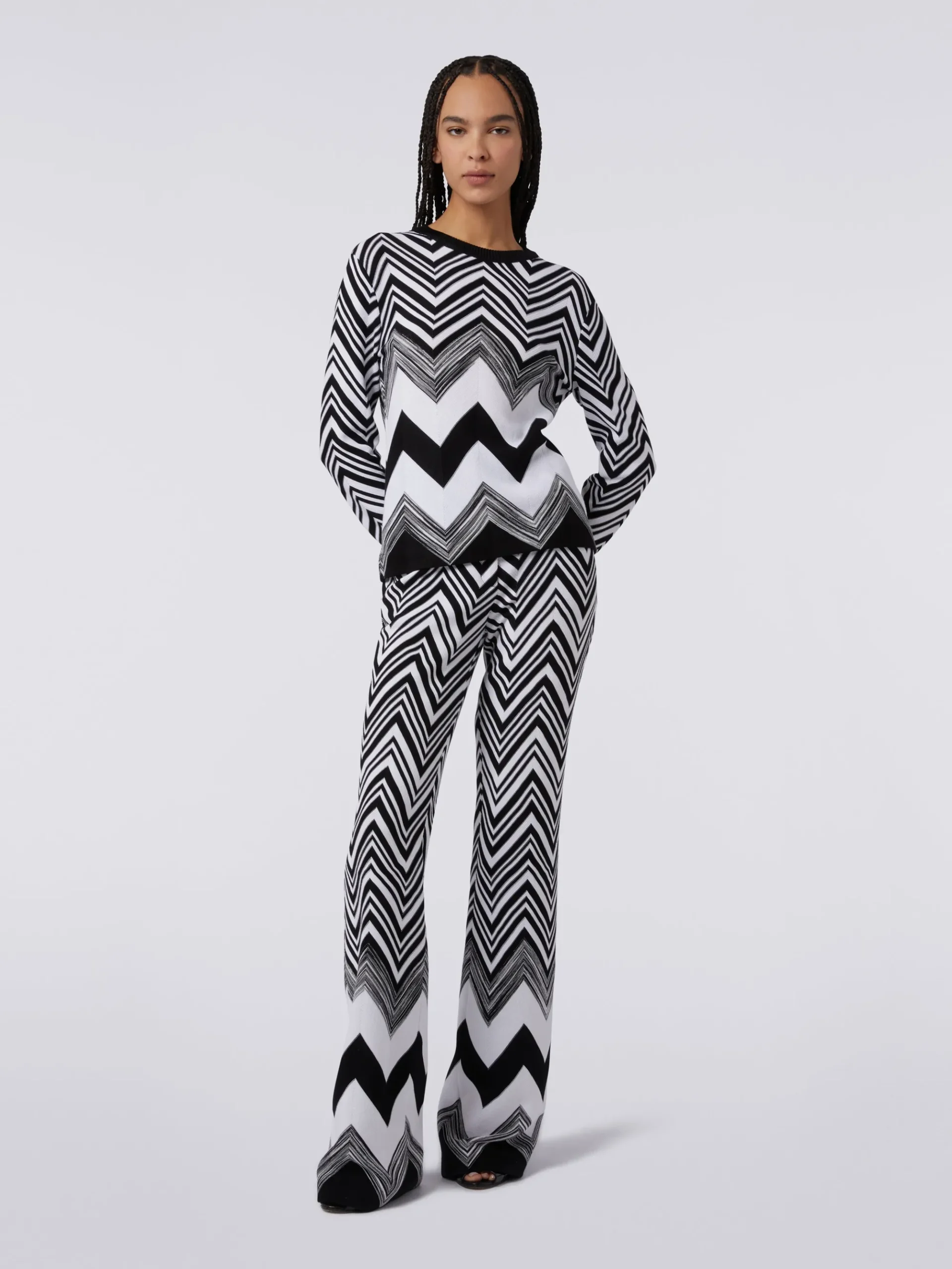Crew-neck sweater in zigzag cotton blend