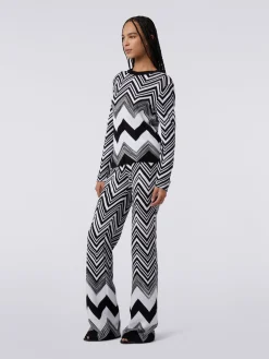 Crew-neck sweater in zigzag cotton blend