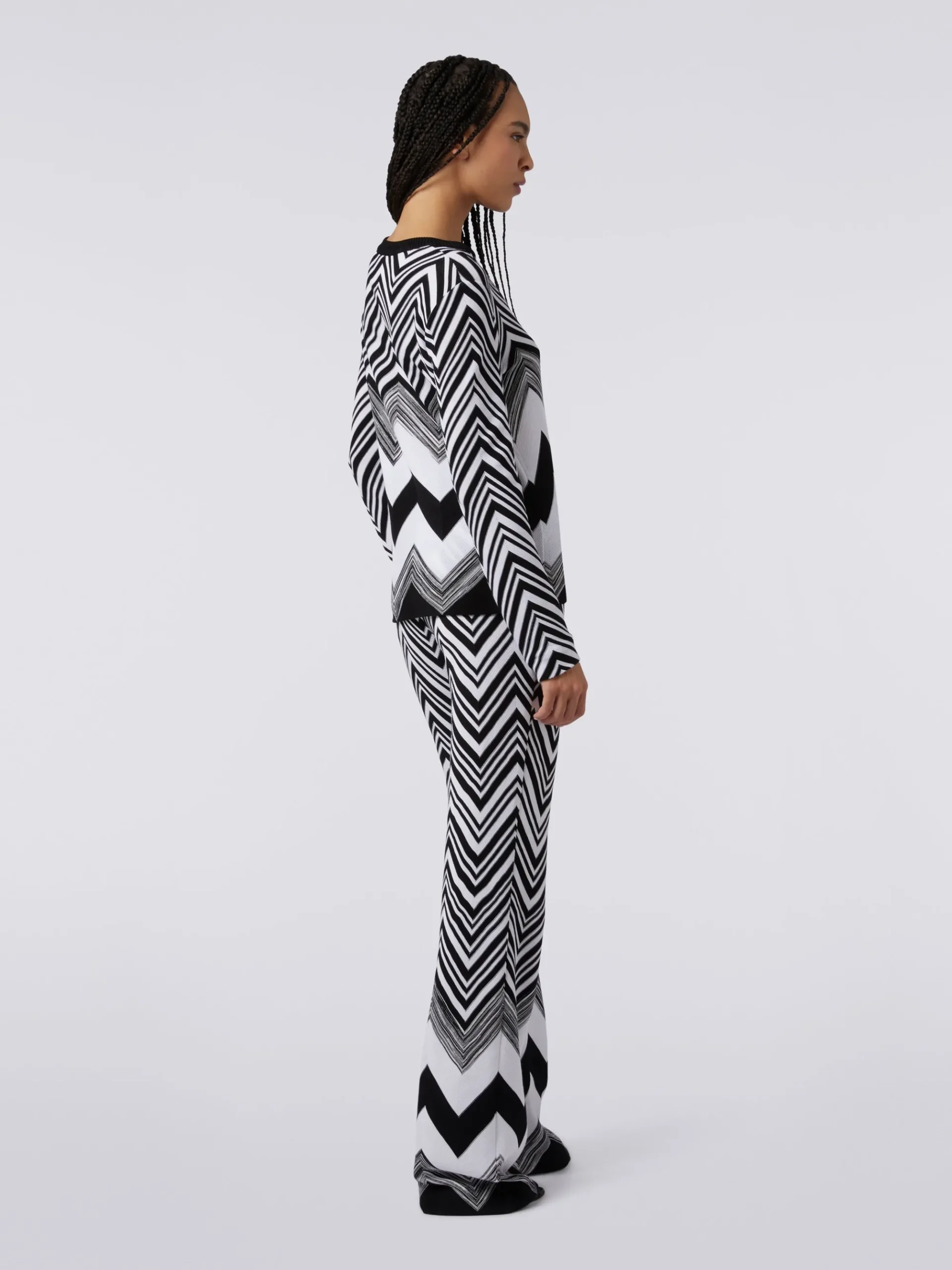 Crew-neck sweater in zigzag cotton blend