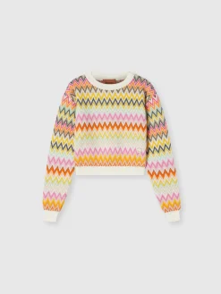 Crewneck sweater in zigzag wool knit