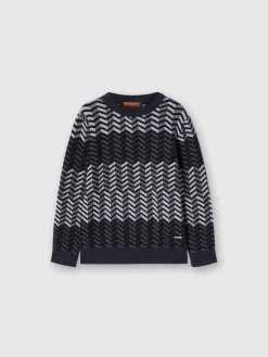 Crewneck sweater in zigzag virgin wool