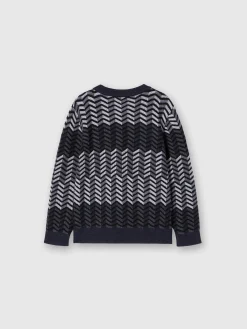 Crewneck sweater in zigzag virgin wool