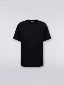 Crew-neck T-shirt in chevron viscose and cotton