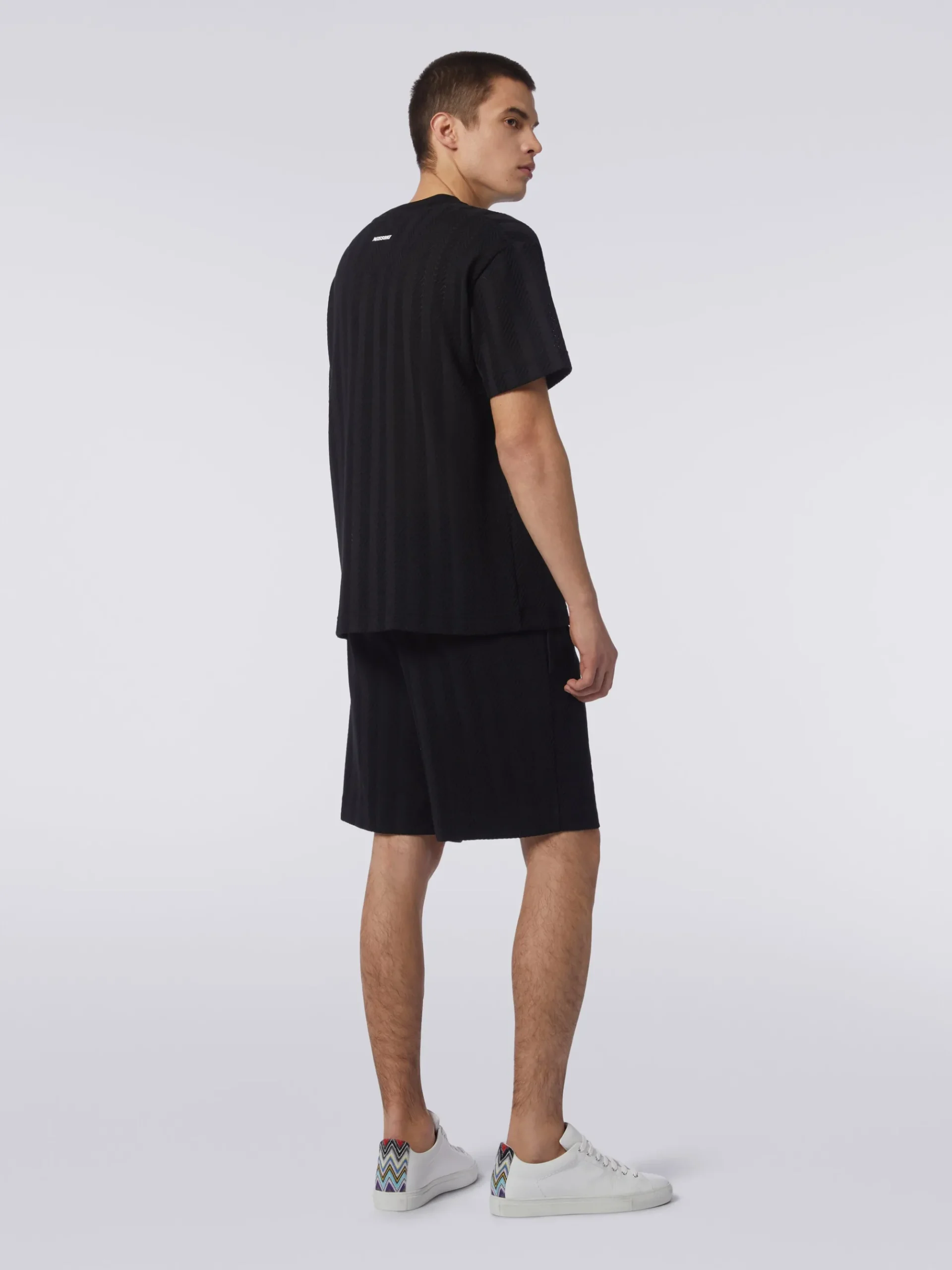 Crew-neck T-shirt in chevron viscose and cotton