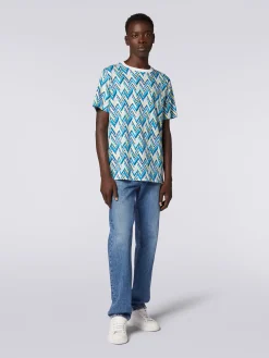 Crew-neck T-shirt in cotton with zigzag print