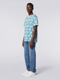 Crew-neck T-shirt in cotton with zigzag print