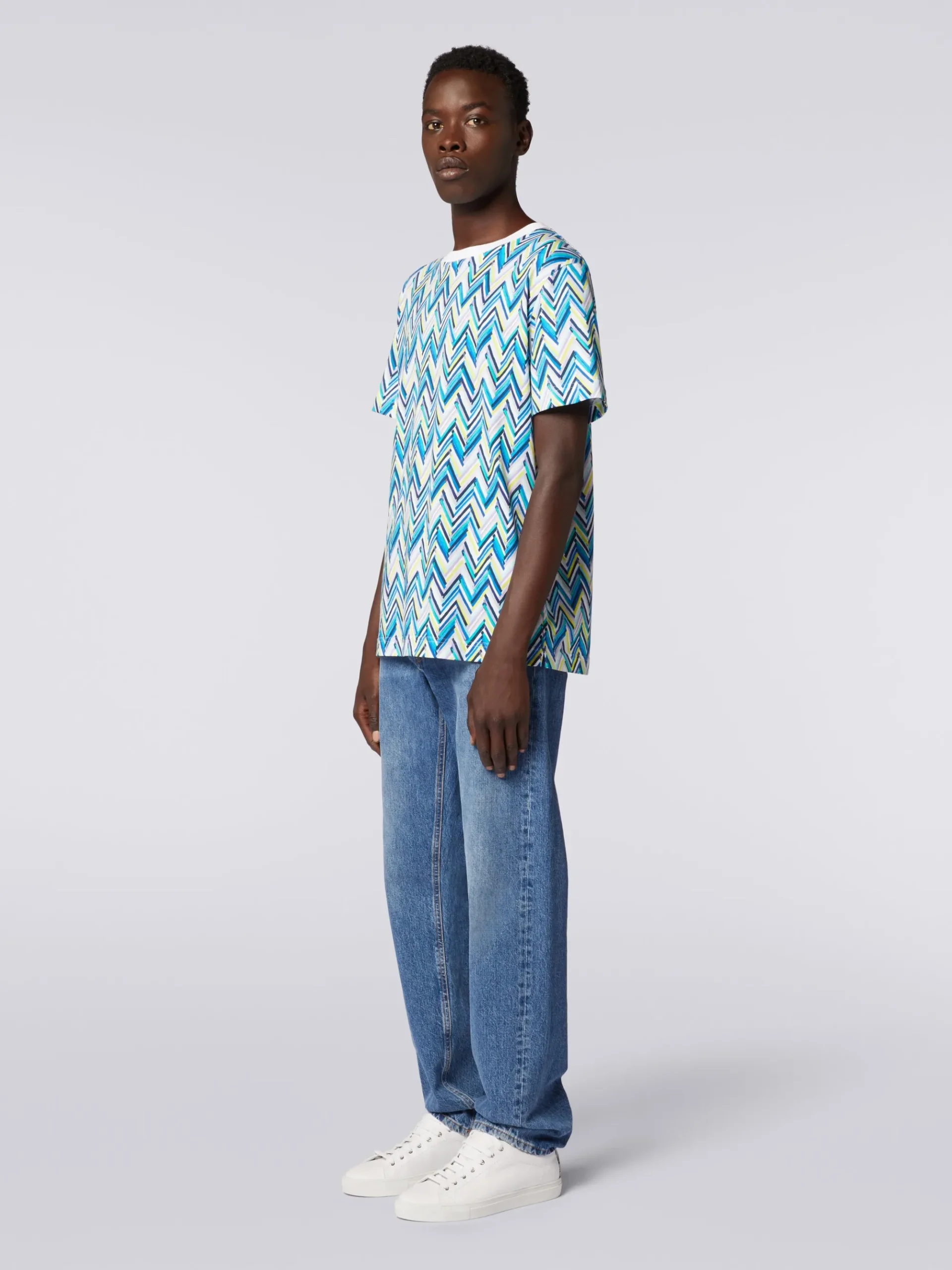 Crew-neck T-shirt in cotton with zigzag print