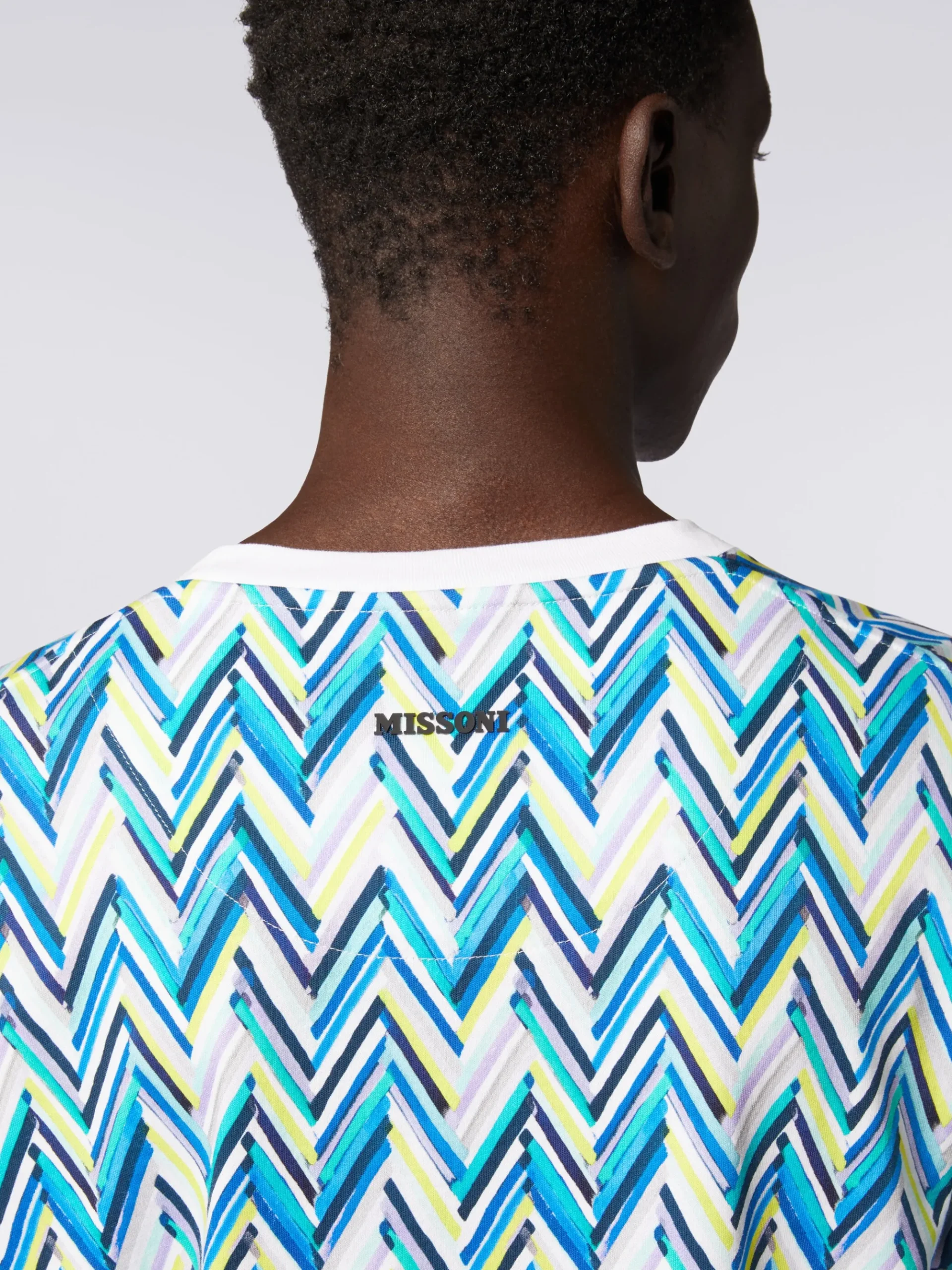 Crew-neck T-shirt in cotton with zigzag print