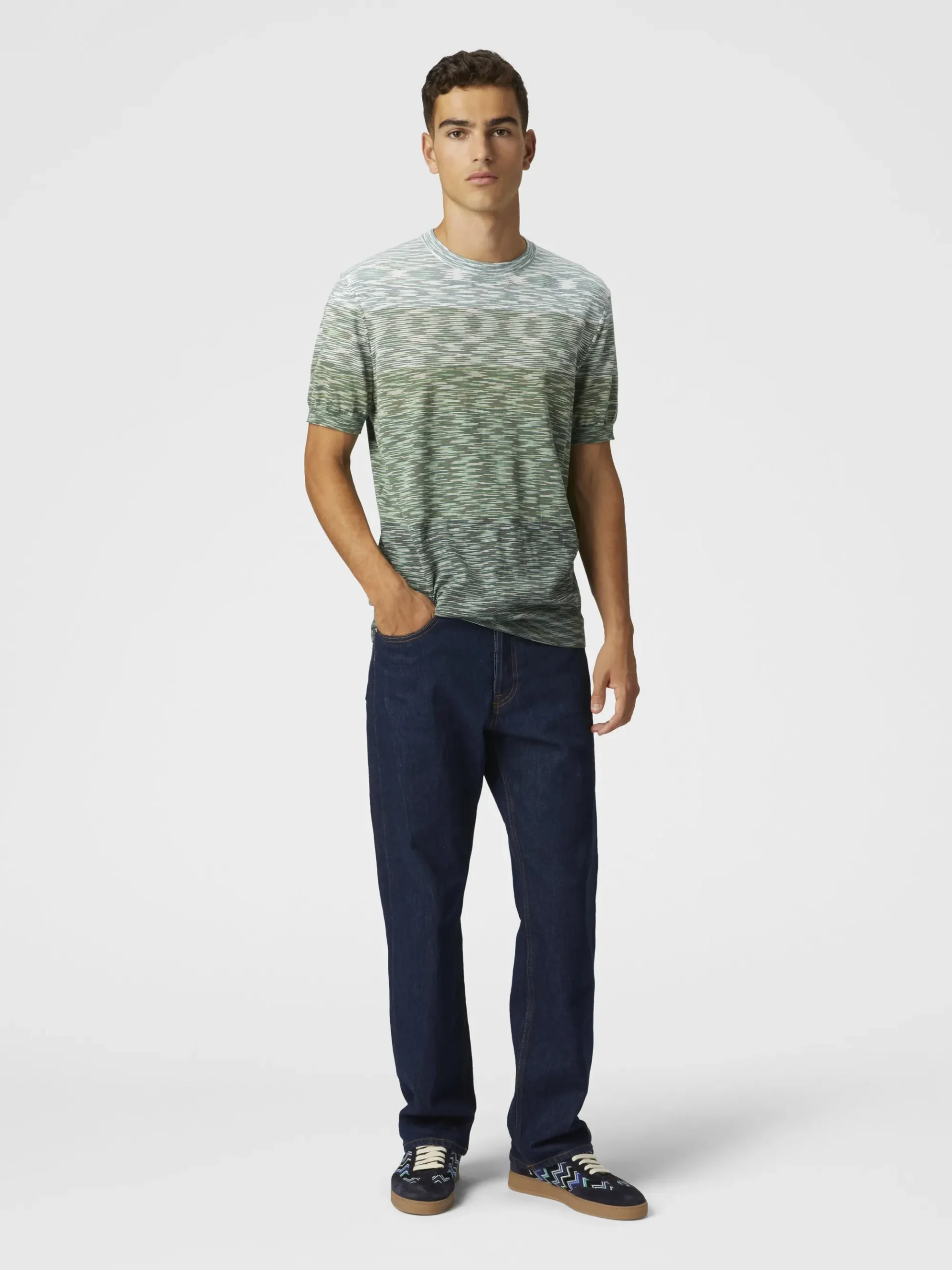 Crewneck T-shirt in dégradé slub cotton
