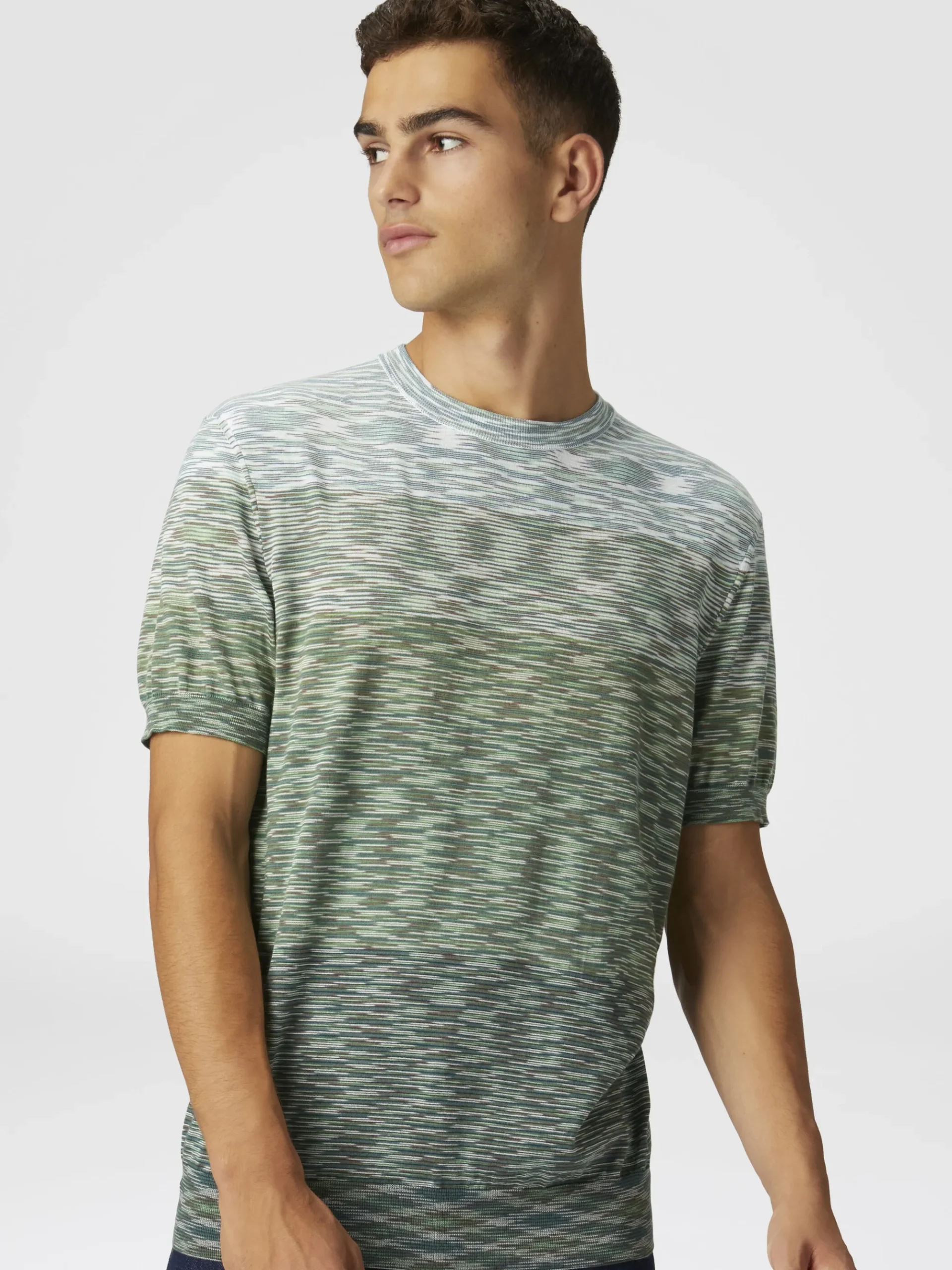 Crewneck T-shirt in dégradé slub cotton