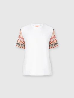 Crewneck T-shirt with zig zag knit sleeves