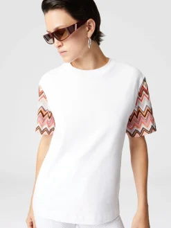 Crewneck T-shirt with zig zag knit sleeves