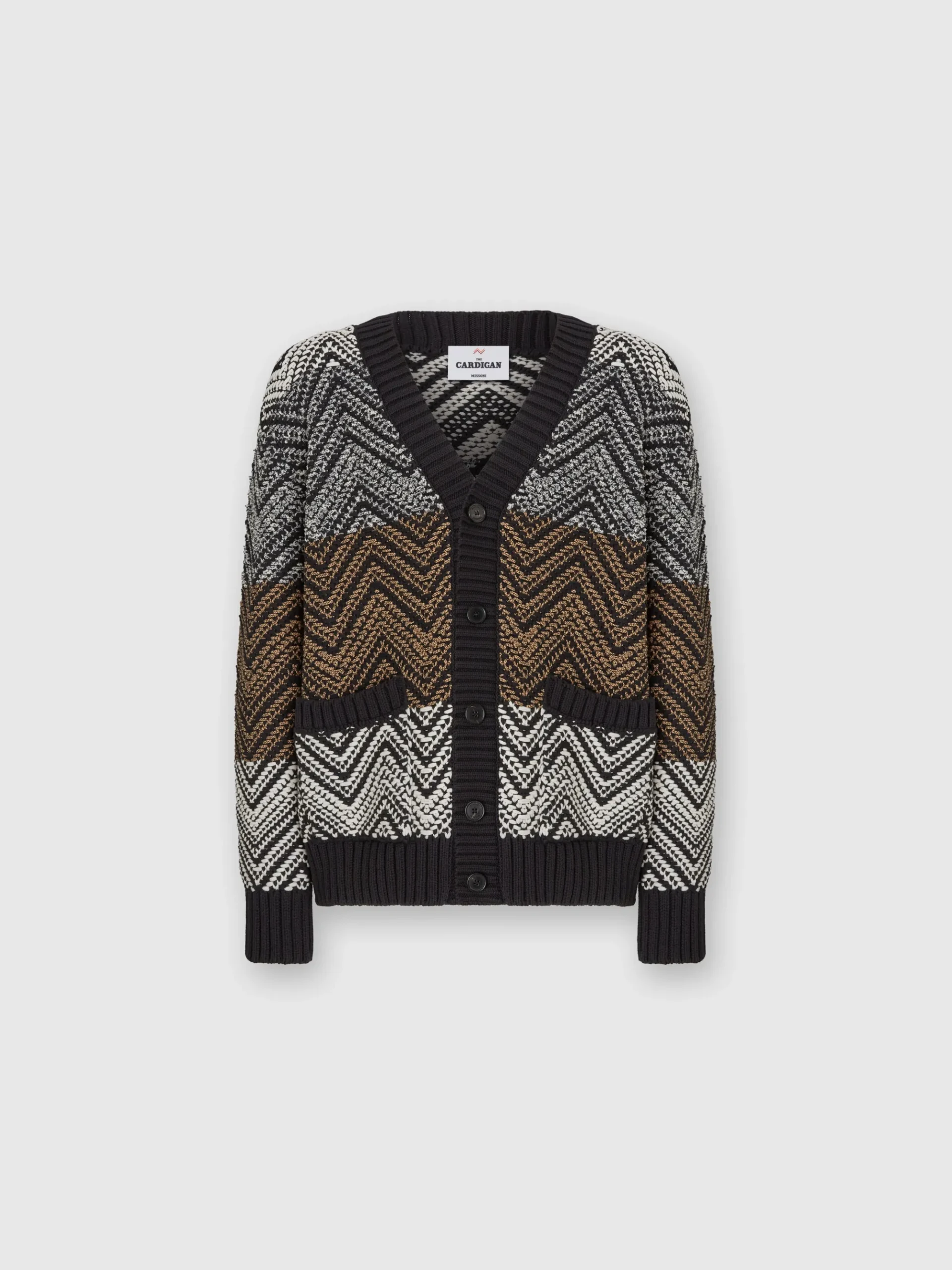 Crochet knit cardigan with macro zigzag and pockets