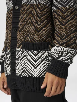 Crochet knit cardigan with macro zigzag and pockets